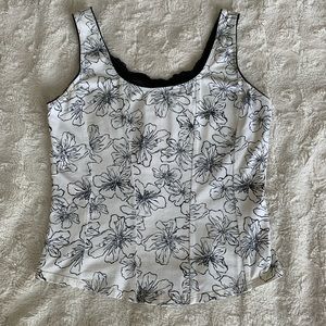 WHBM Hawaiian Floral White & Black Lace Tank Top